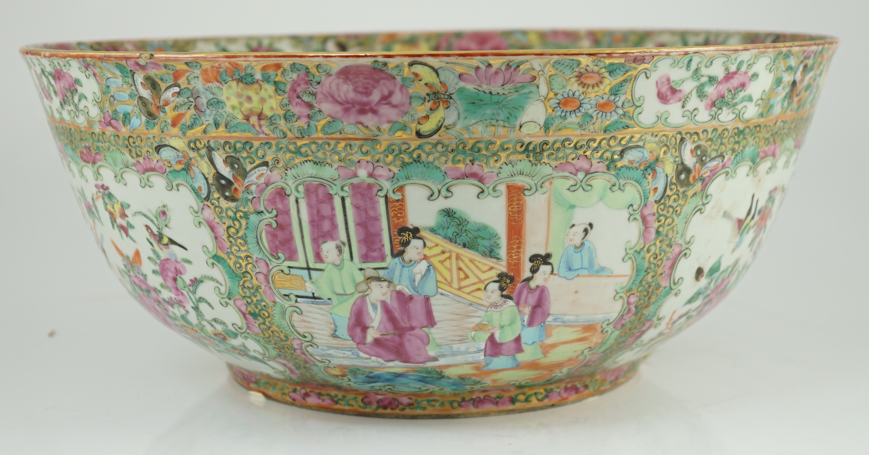 A large Chinese Canton (Guangzhou) decorated famille rose bowl, c.1830-50